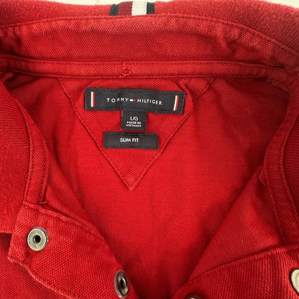 Tommy Hilfiger Men L Polo Shirt Adult Red Slim Fit Embroidered Crest‎ Logo Large - Picture 4 of 13